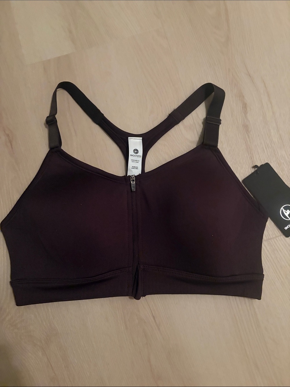 90 Degree By Reflex Front-Zip Sports Bra in Dark Brown